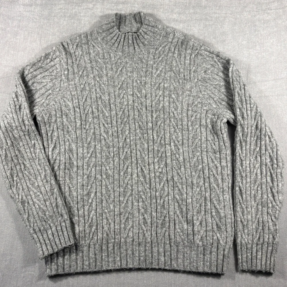 Express Mens Gray Cable Knit Mock Neck Sweater Large L Long Sleeve Pullover